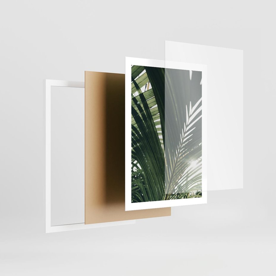 Plakat w ramie 50x70 - Tropikalne Uroki: Palmy i Zielone Liście - palmy, zielone liście - rama biała