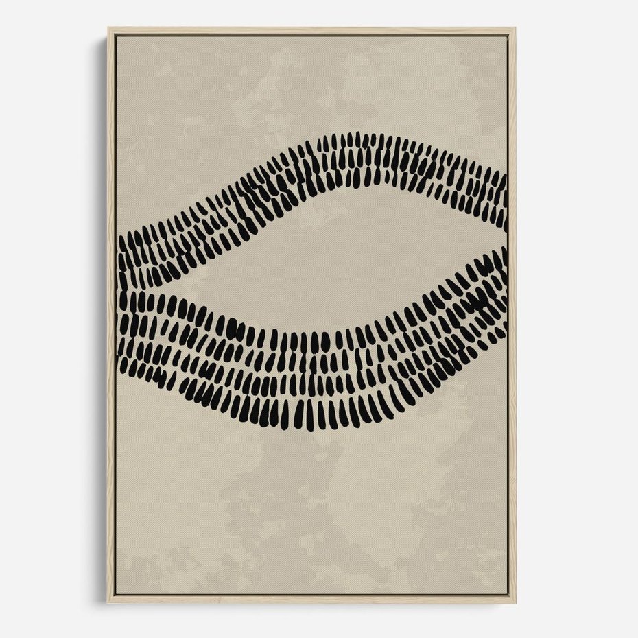 Obraz w ramie 50x70 - Kontury Ewolucji Materii - boho plakat, czarne kropki kreski - rama drewno