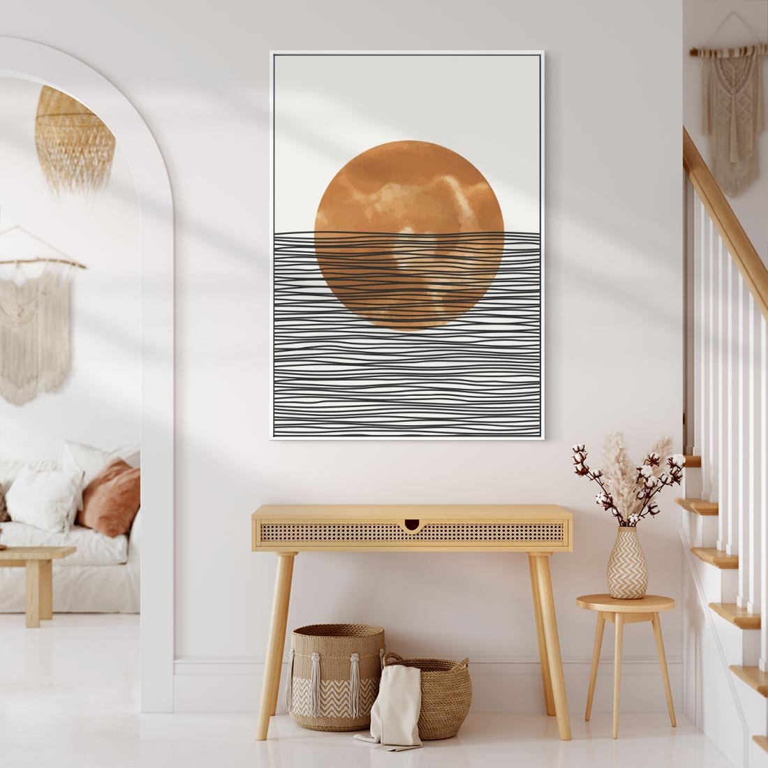 Obraz w ramie 70x100 - Okrąg Mocy - boho obraz, geometria - rama biała