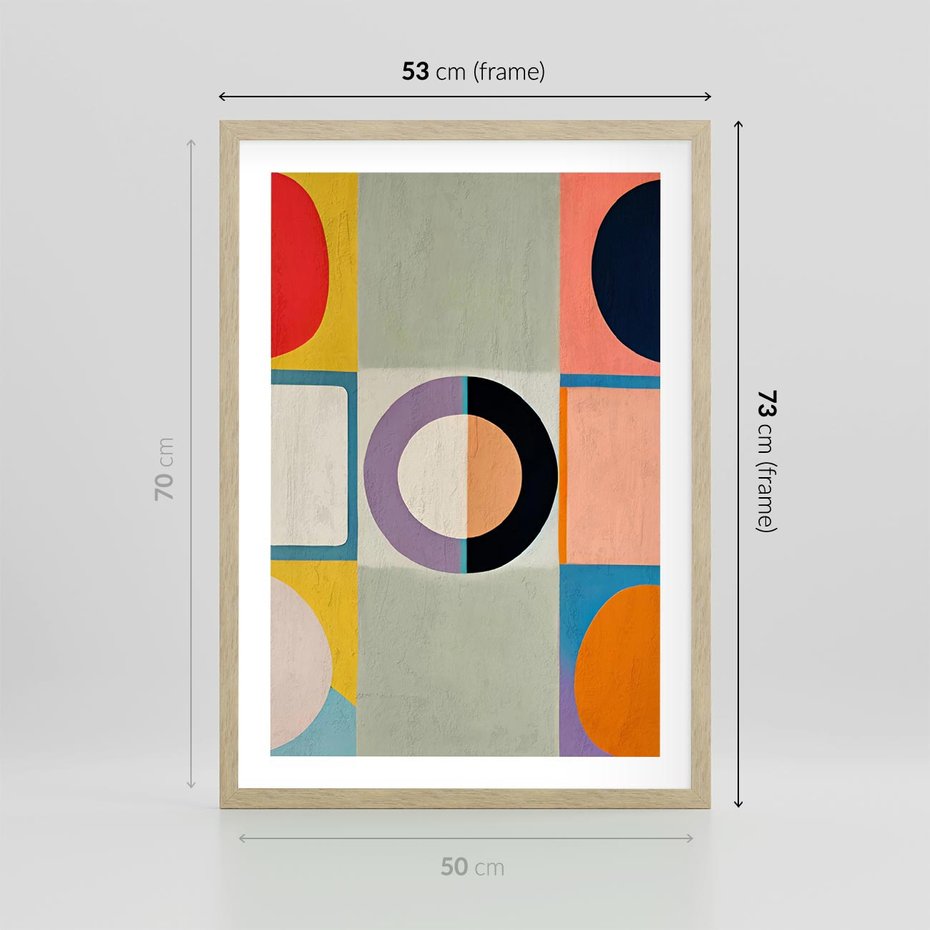 Plakat w ramie 50x70 - Taniec Kształtów Emocji - abstrakcyjne geometryczne kształty, olejny obraz - rama drewno