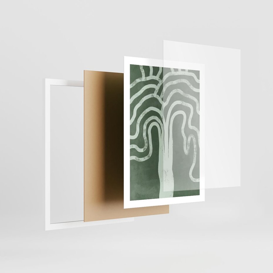 Plakat w ramie 50x70 - Inspirujące Zawiłości Zieleni - abstrakcyjny kształt, zielony plakat - rama biała