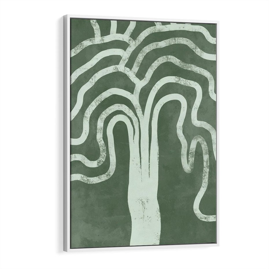 Obraz w ramie 50x70 - Inspirujące Zawiłości Zieleni - abstrakcyjny kształt, zielony plakat - rama biała