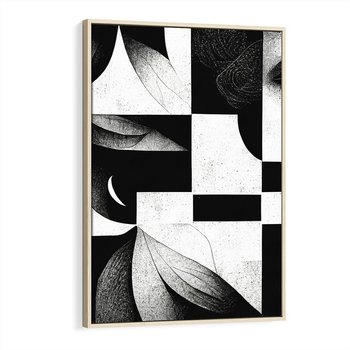 Obraz w ramie 80x120 - Harmonia świateł i cieni - abstrakcja czarno biała, geometria - rama drewno