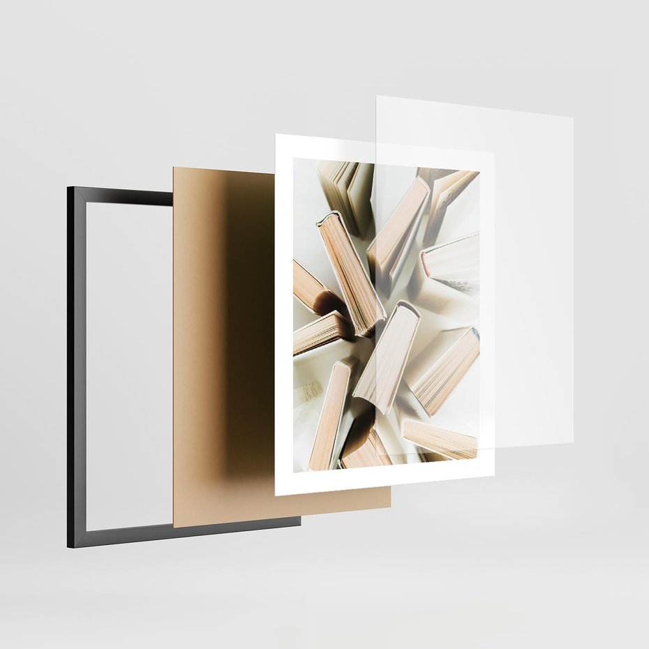 Plakat w ramie 40x50 - Odcienie Wiedzy - książki, ujęcie z góry - rama czarna