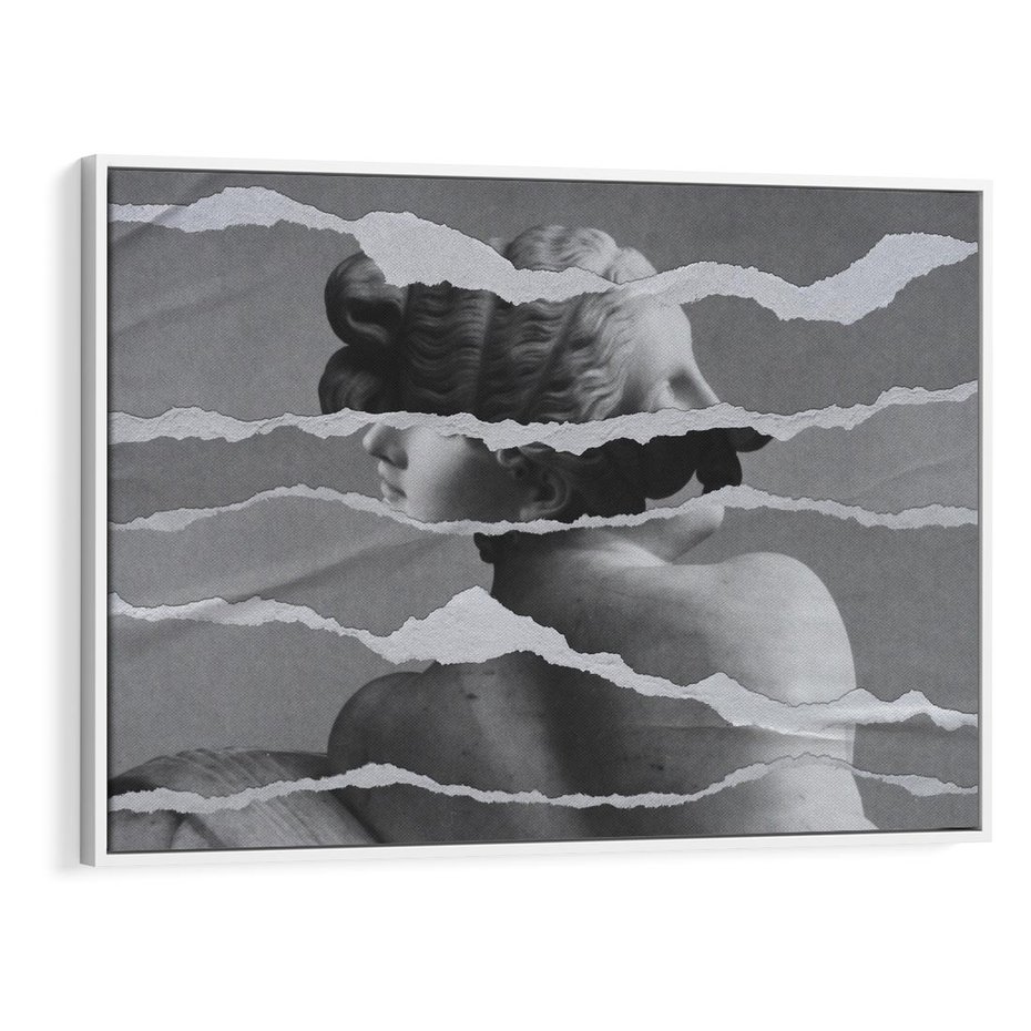 Obraz w ramie 100x70 - Kolaż z Antyczną Rzeźbą - antyczna rzeźba, kolaż ze zdjęć - rama biała