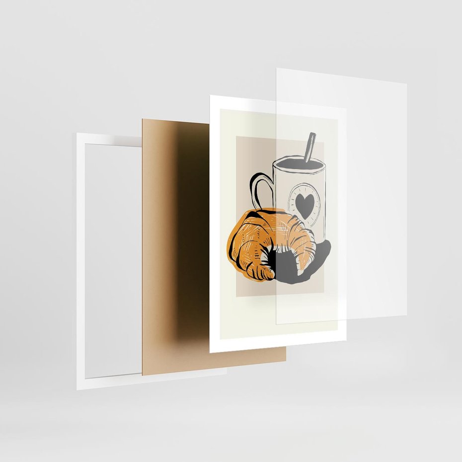 Plakat w ramie 50x70 - Śniadanie z Croissantem - grafika, croisant - rama biała