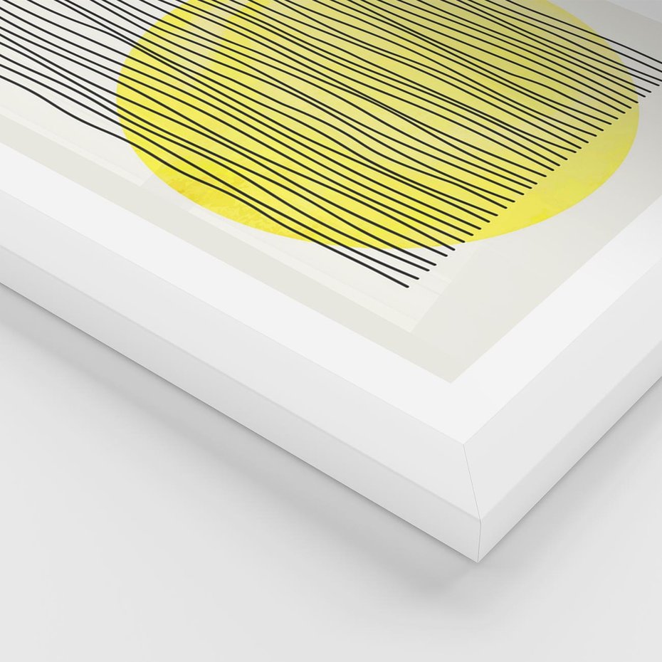 Plakat w ramie 40x50 - Ciepłe Przenikanie - geometria, żółte koło - rama biała