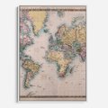 Obraz w ramie 70x100 - Światło Przeszłości - retro mapa świata, mapa - rama biała