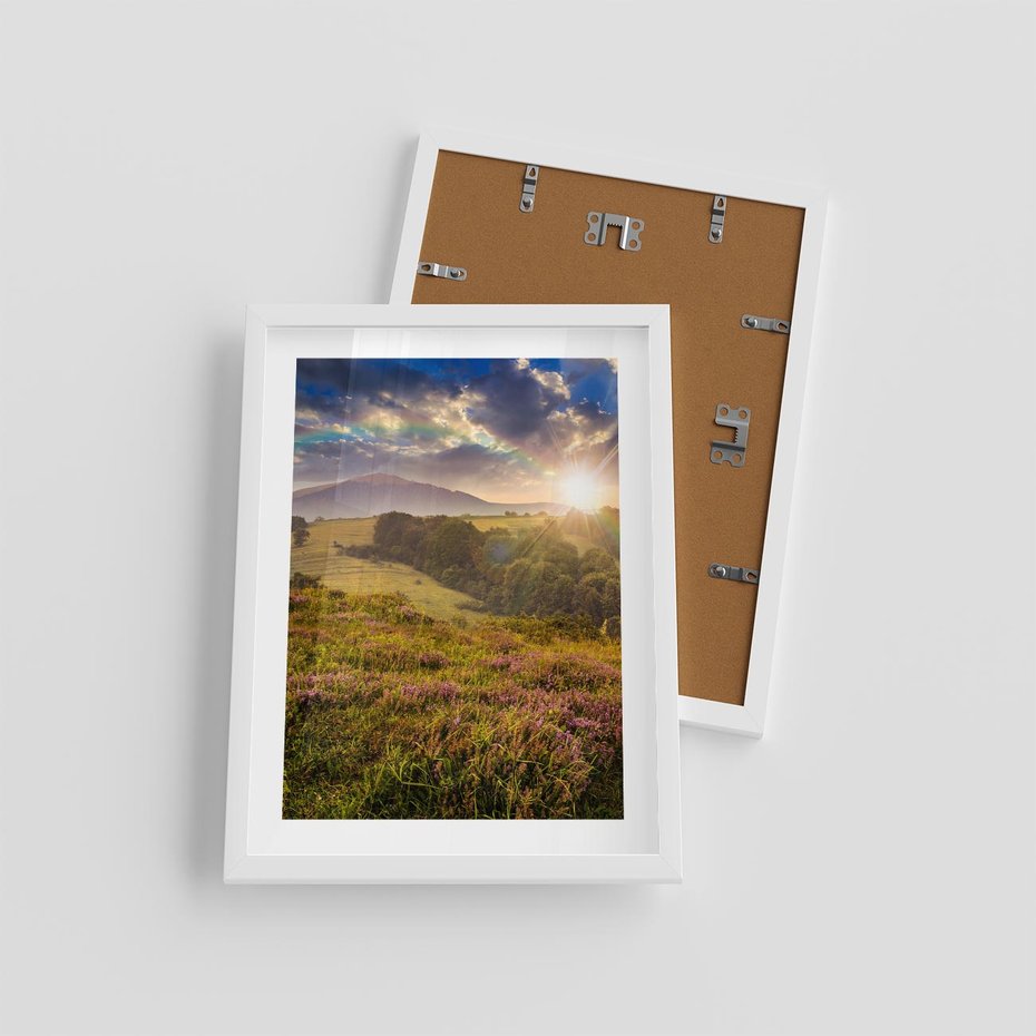 Plakat w ramie 30x40 - Pejzaż na łące - pejzaż, łąka - rama biała
