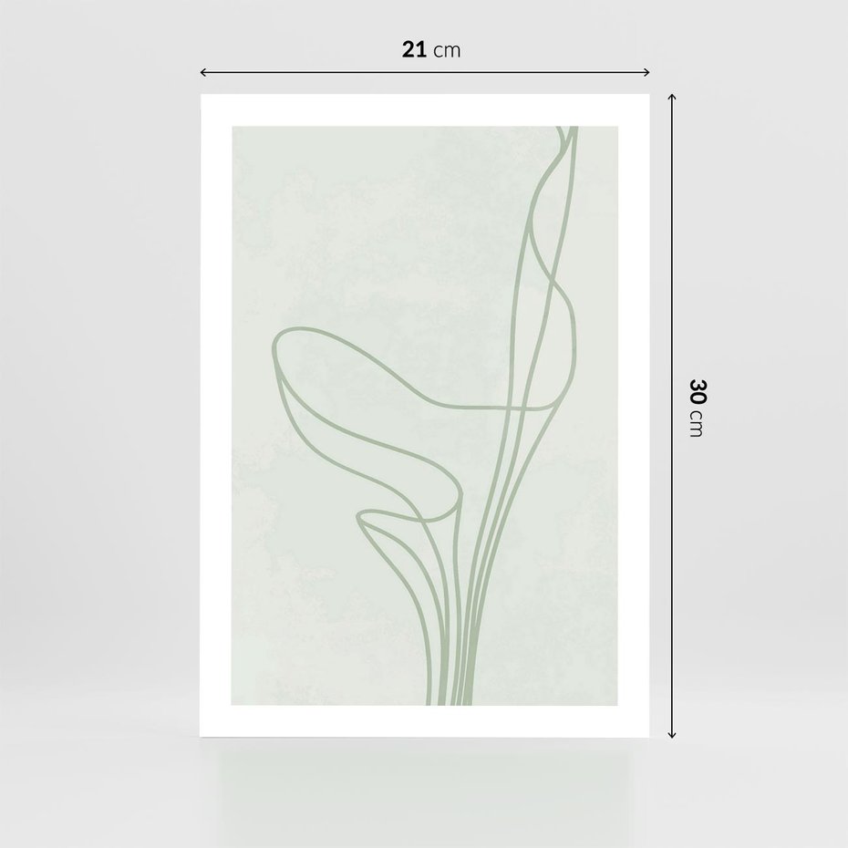 Plakat bez ramy 21x30 - Zielona Równowaga Linii - abstrakcyjne delikatne zielone linie, nowoczesny plakat