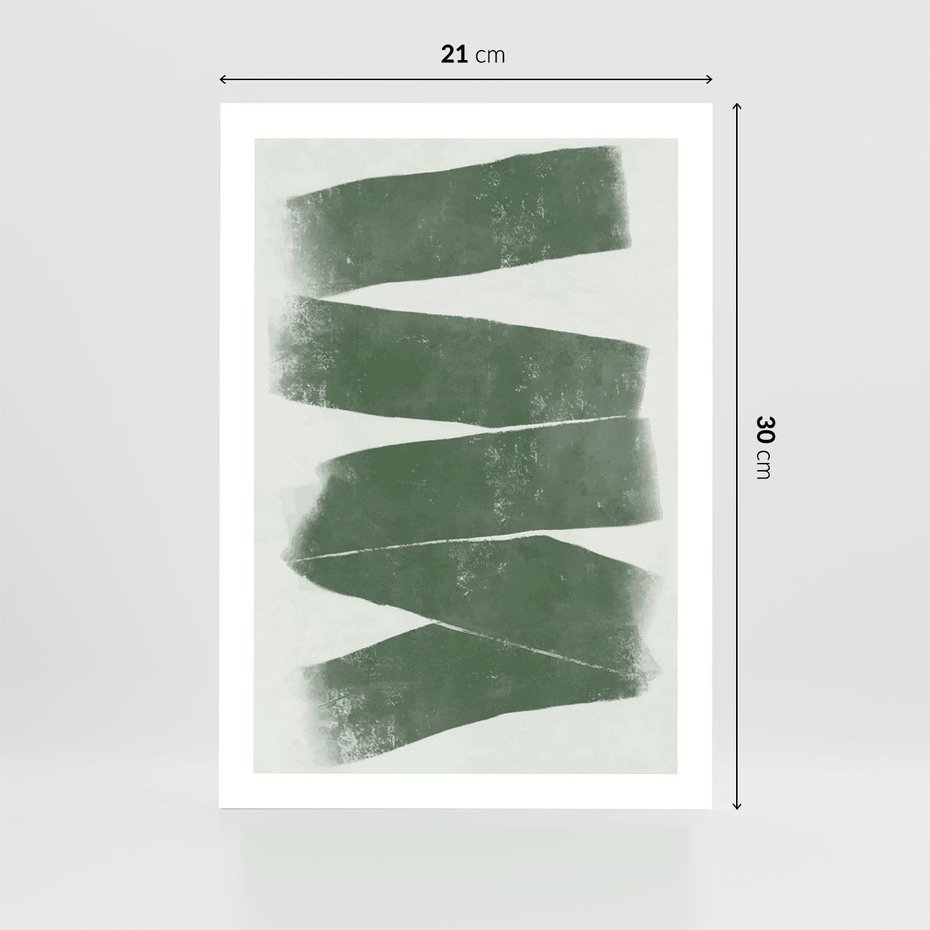 Plakat bez ramy 21x30 - Zielone Refleksje - abstrakcja, zgaszony zielony kolor