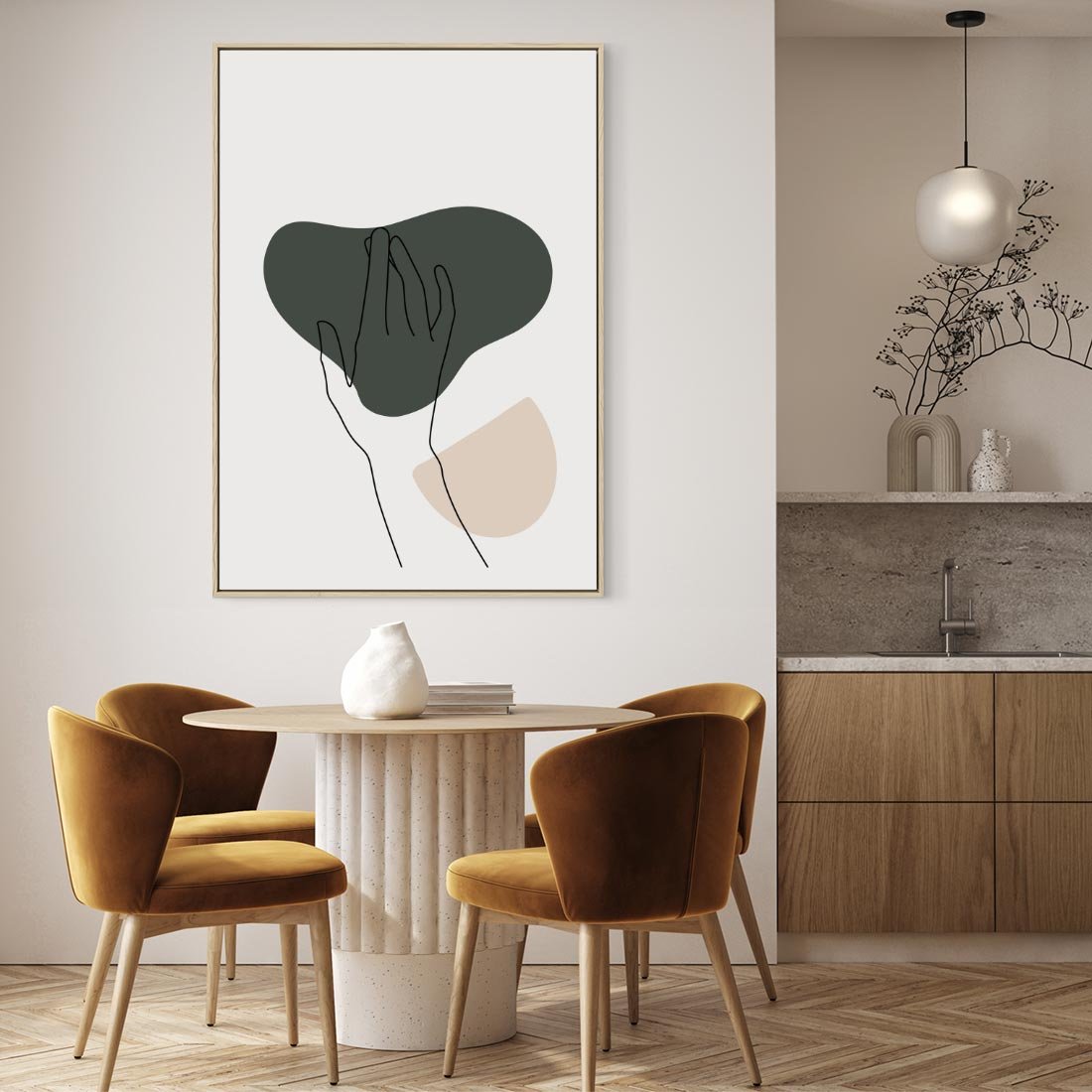 Obraz w ramie 80x120 - Bezczasowe Echo - szkic jedną linią, one line - rama drewno