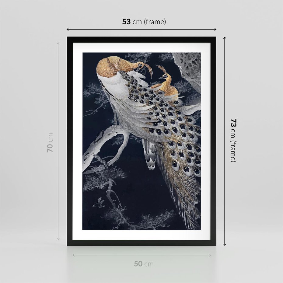 Plakat w ramie 50x70 - Japońskie Pawie - japońska grafika, pawie - rama czarna