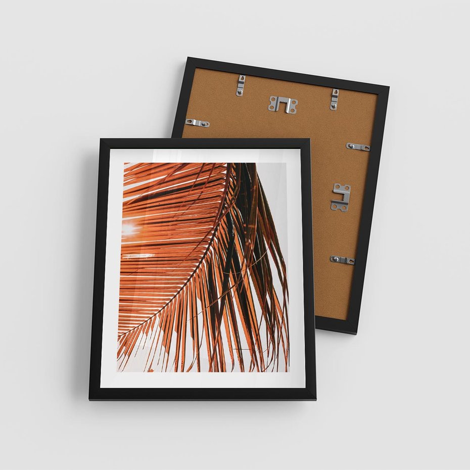 Plakat w ramie 40x50 - Słońce na Palmie - palma, promienie słońca - rama czarna