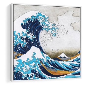 Obraz w ramie 50x50 - Wzburzone Morze - wielka fala w kaganawie, Hokusai - rama biała
