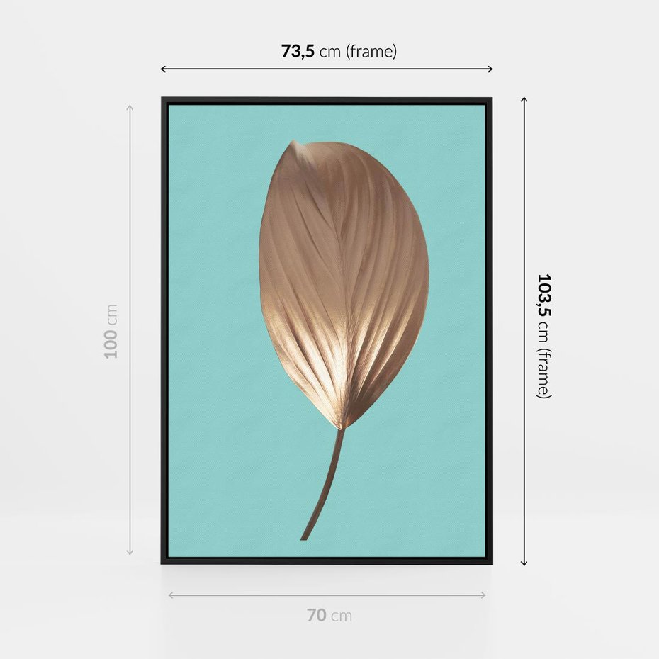 Obraz w ramie 70x100 - Delikatna Harmonia - złote, liście - rama czarna
