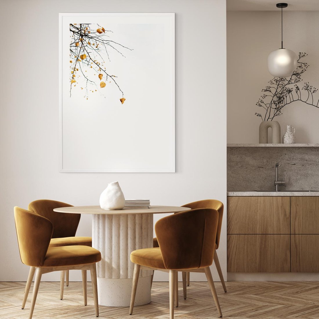 Plakat w ramie 30x40 - Złota Jesień - drzewo, żółte liście - rama biała