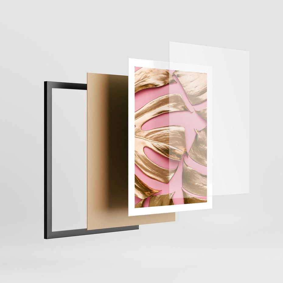 Plakat w ramie 50x70 - Przyjemność w Naturze - złote, liście - rama czarna