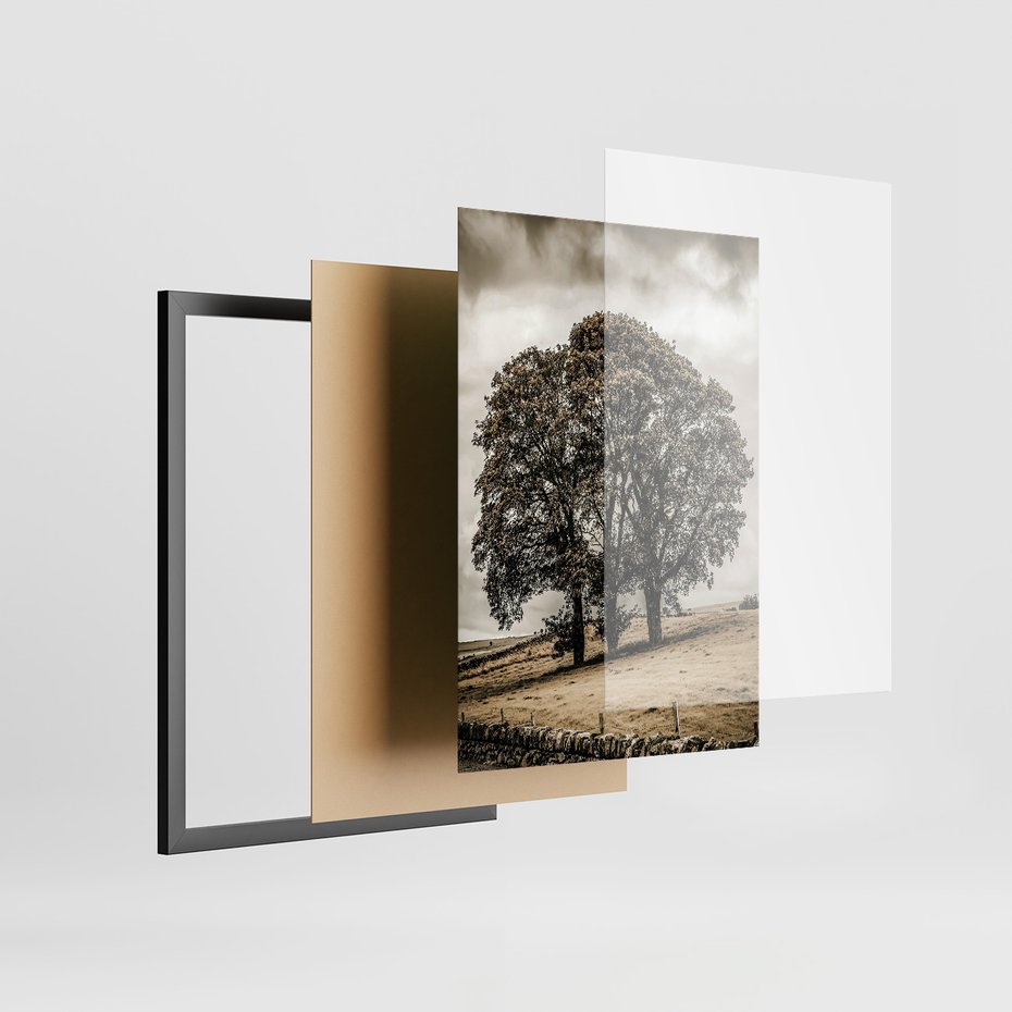 Zestaw obrazy w ramie 50x70 galeria - Górski, krajobraz, sepia - rama czarna