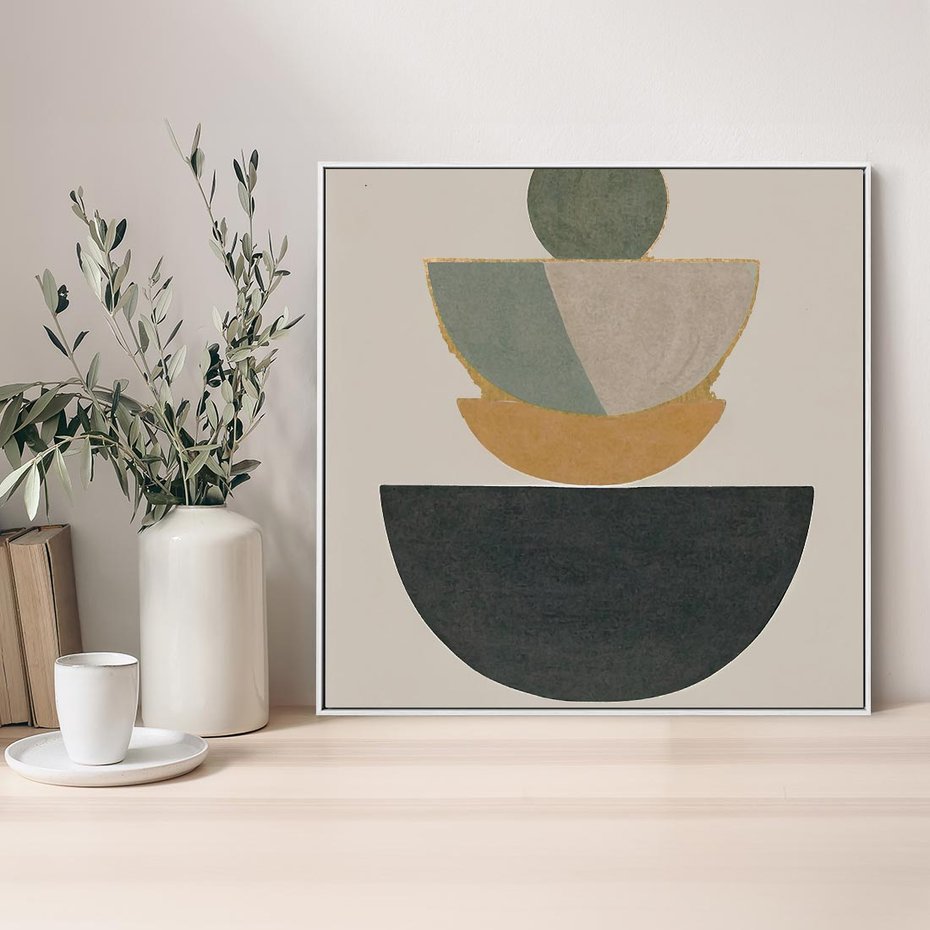 Obraz w ramie 80x80 - Podróżne Refleksyjne Odbicia - abstrakcyjny obraz, kolory ciepłe - rama biała