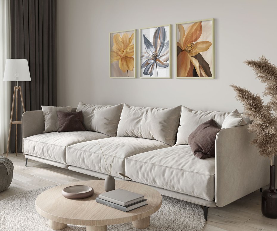 Zestaw obrazy w ramie 50x70 galeria - Kwiaty, jak, obraz, olejny, złoto - rama drewno