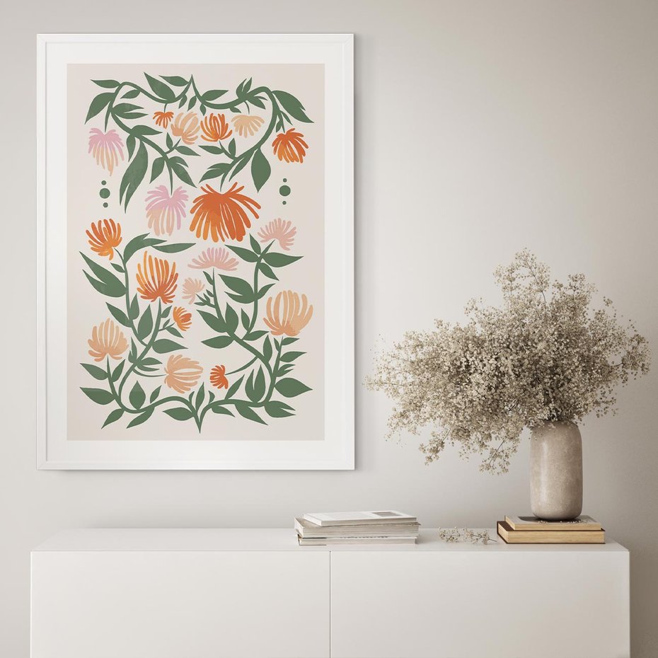 Plakat w ramie 30x40 - Kwiatowe Odbicia - kwiaty polne, plakat - rama biała