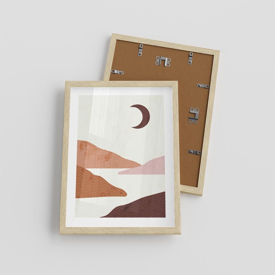 Plakat w ramie 30x40 - Księżycowa Refleksja - nowoczesna sztuka, góry - rama drewno