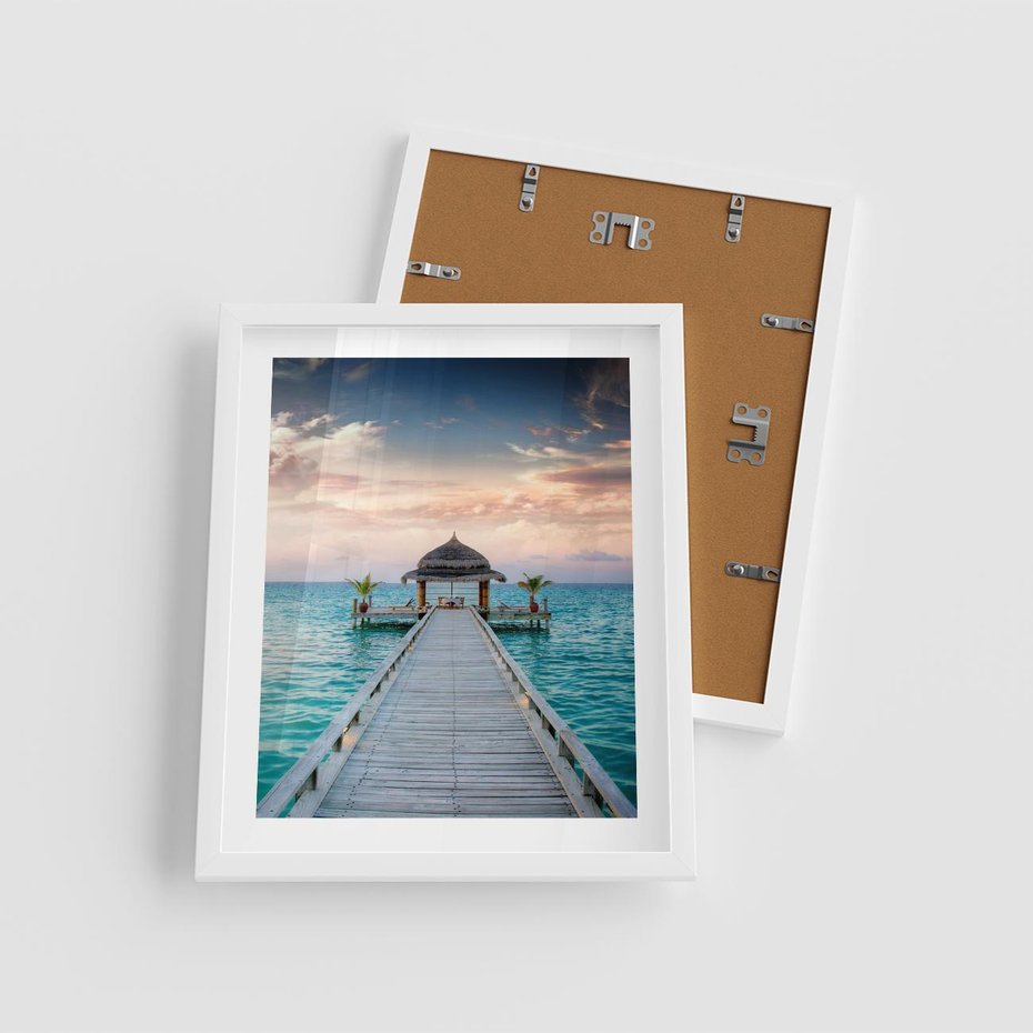 Plakat w ramie 40x50 - Morski Pomost - morze, pomost - rama biała