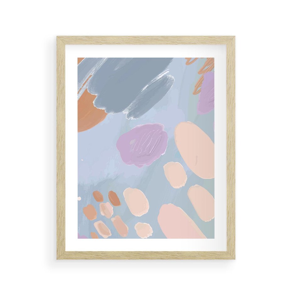 Plakat w ramie 40x50 - Migocące Pastelowe Spektrum - abstrakcyjne akwarelowe plamy, pastele - rama drewno
