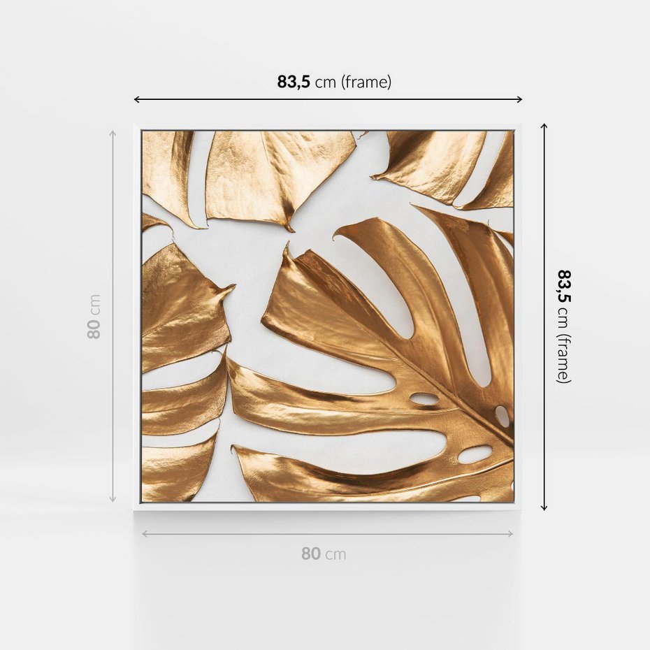 Obraz w ramie 80x80 - Siła Natury - złote, liście - rama biała