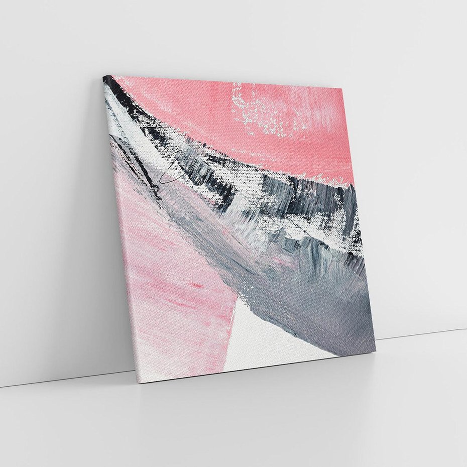 Obraz na płótnie 30x30 - Kontrastujący Ruch Emocji - abstrakcyjne pasy farby, kolory róż szary czarny