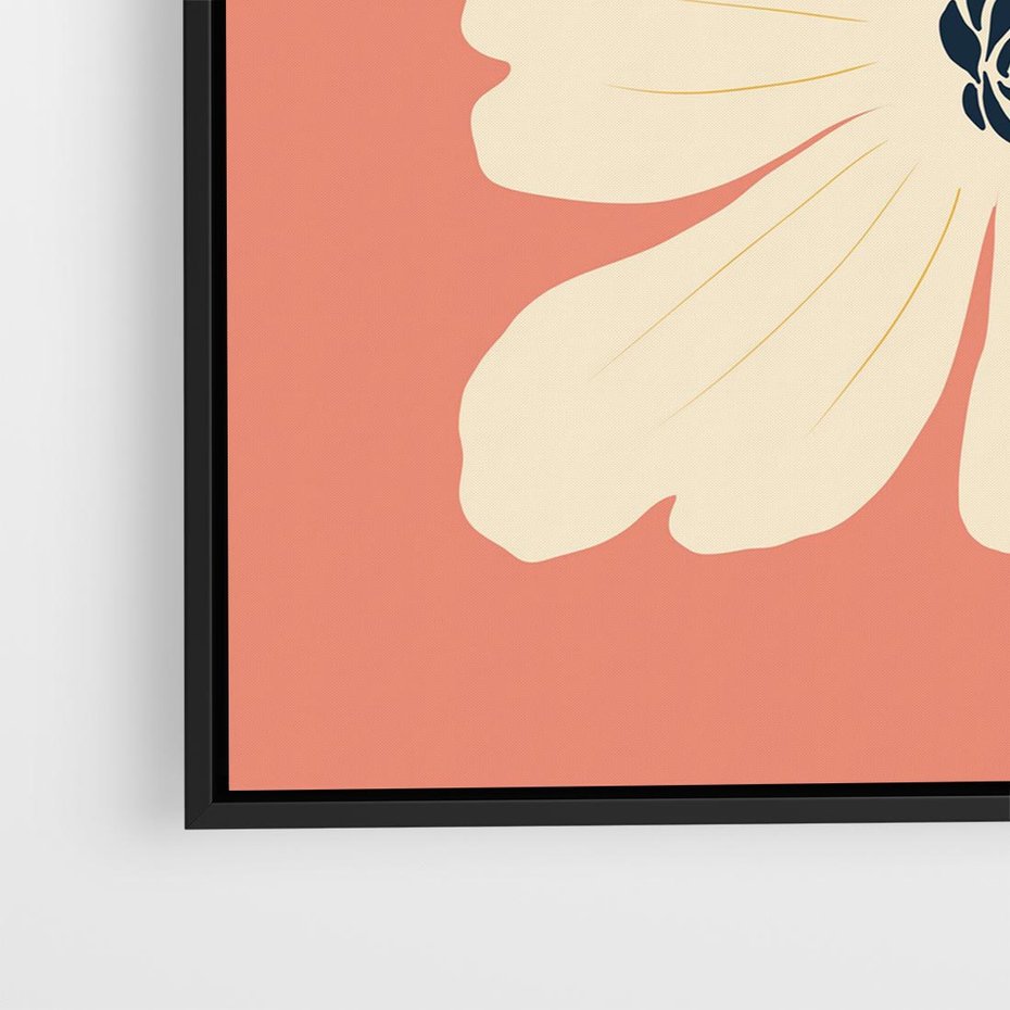 Obraz w ramie 50x50 - Malowane Kolorowe Echa - minimalistyczna grafika, biały kwiat na różowym tle - rama czarna