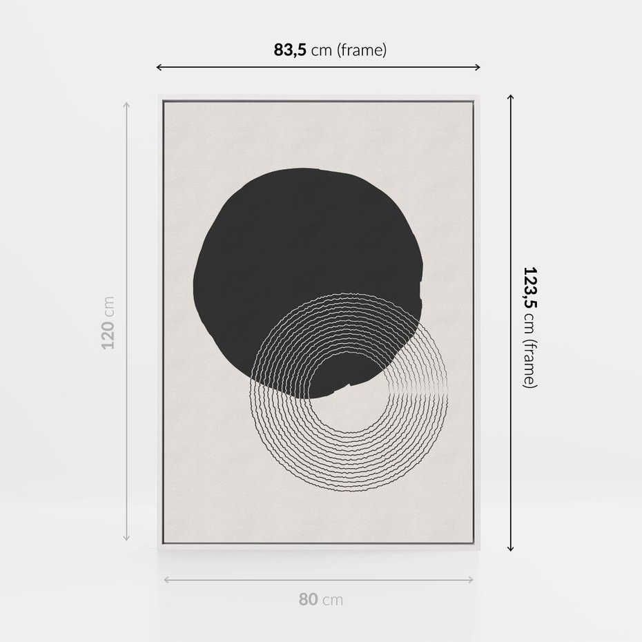 Obraz w ramie 80x120 - Migotliwa Opowieść - abstrakcyjna kompozycja, okręgi - rama biała