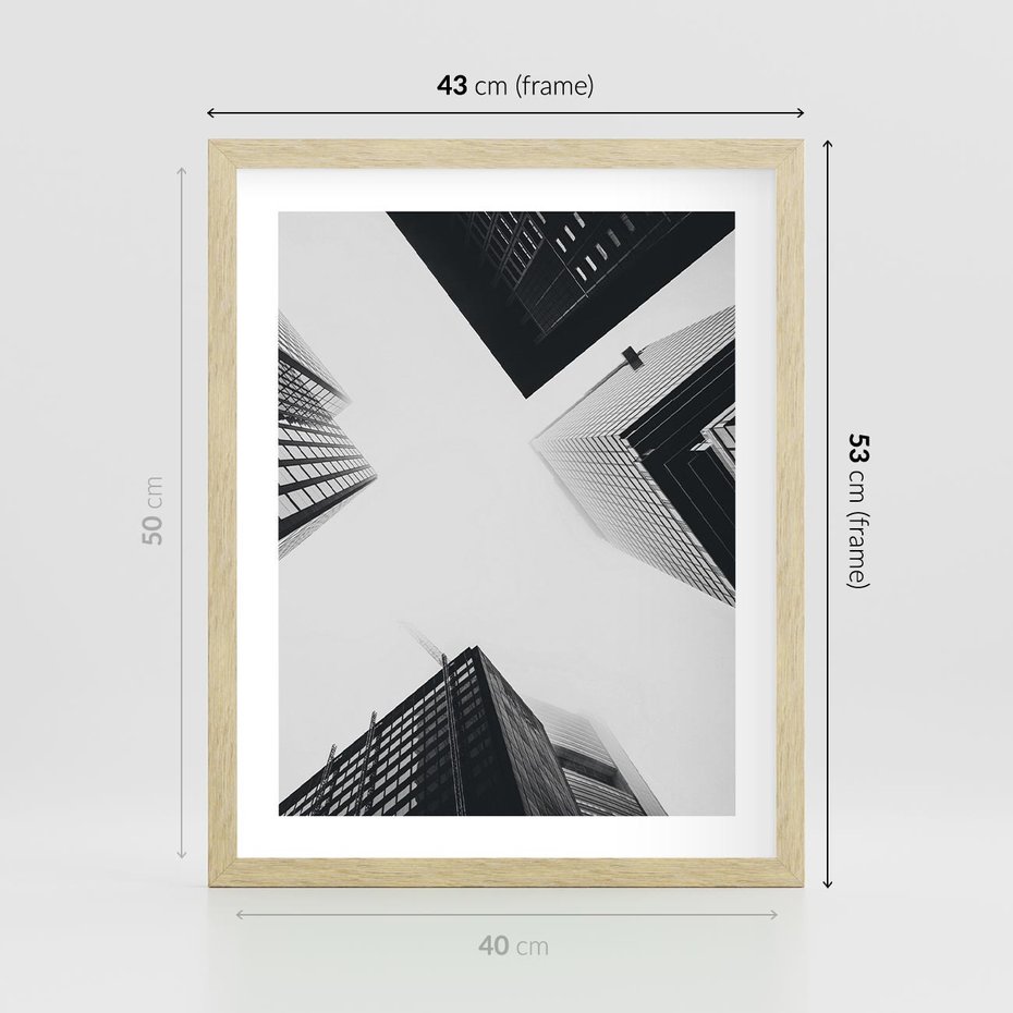 Plakat w ramie 40x50 - Nowoczesna Dynamika - perspektywa, wieżowce - rama drewno