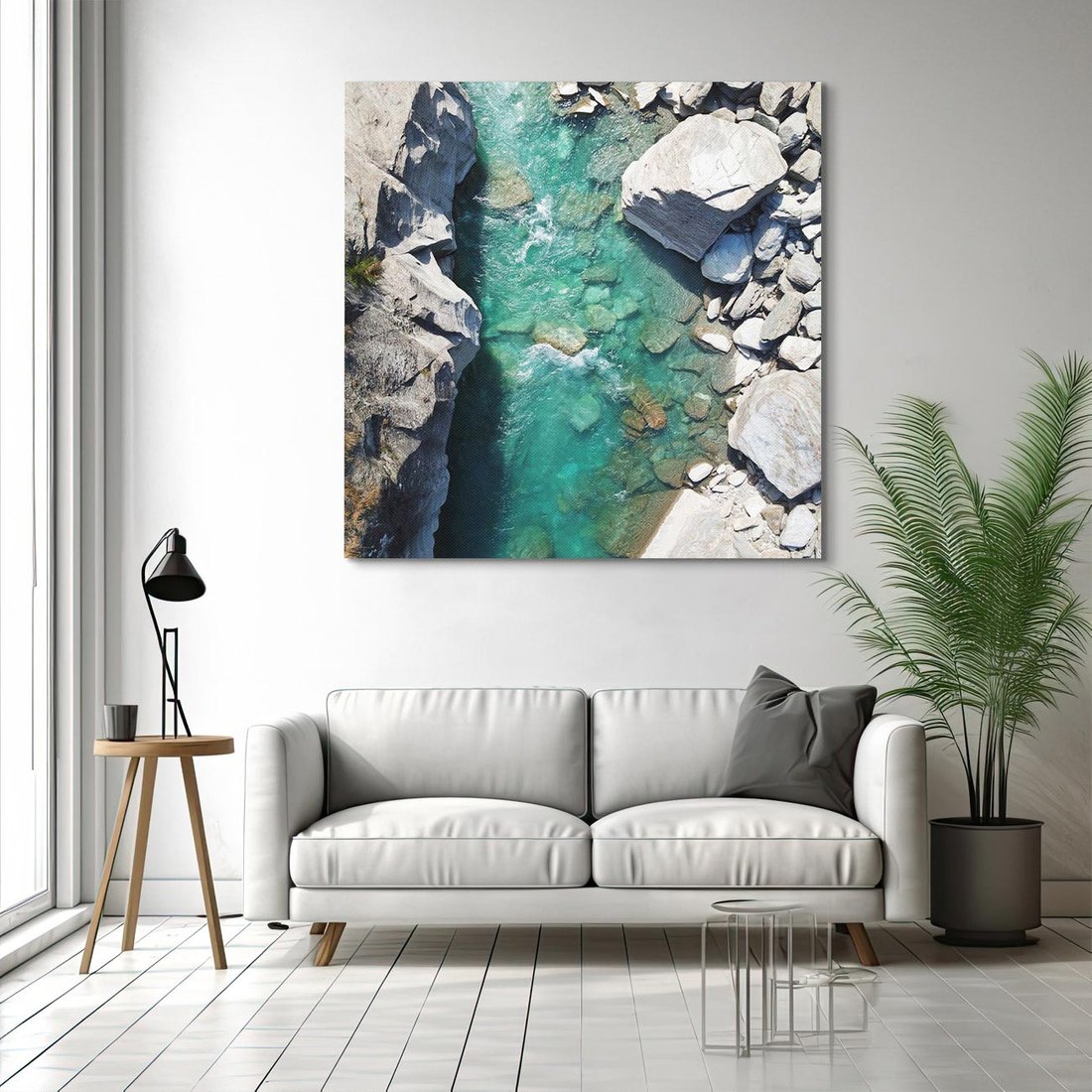 Obraz na płótnie 40x40 - Spotkanie natury i siły - rzeka, skały
