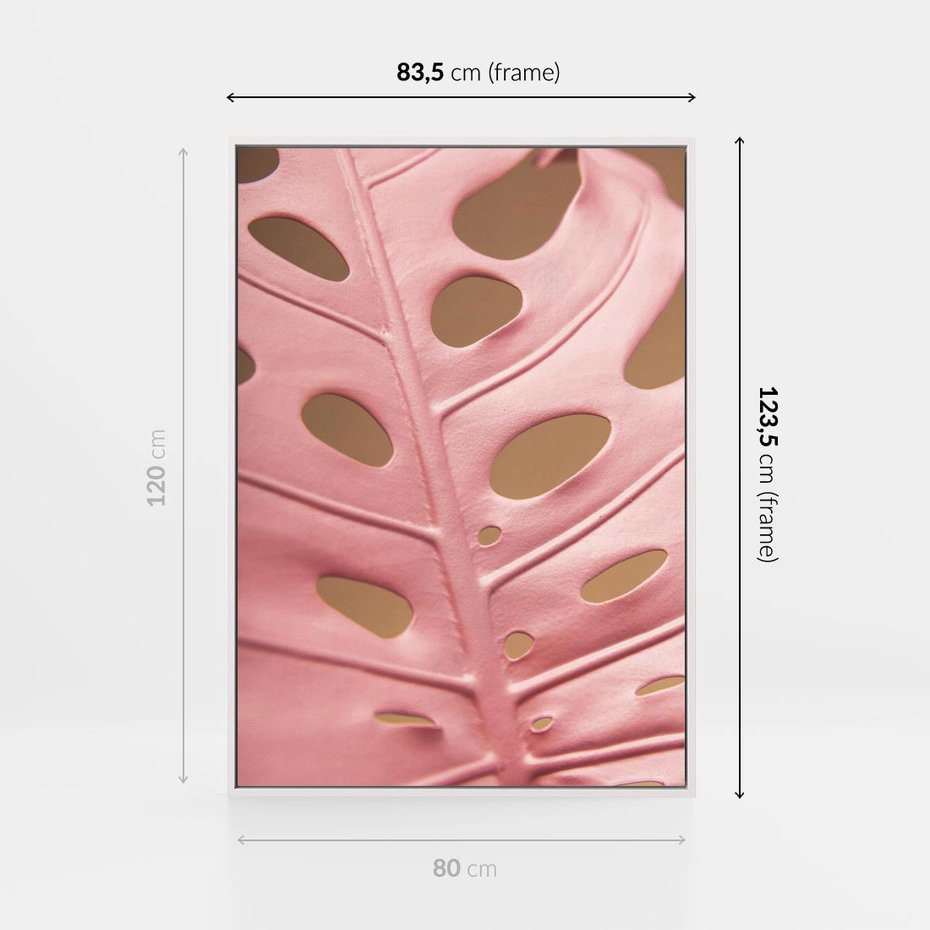 Obraz w ramie 80x120 - Różowa monstera w pełnym rozkwicie - różowa, monstera - rama biała