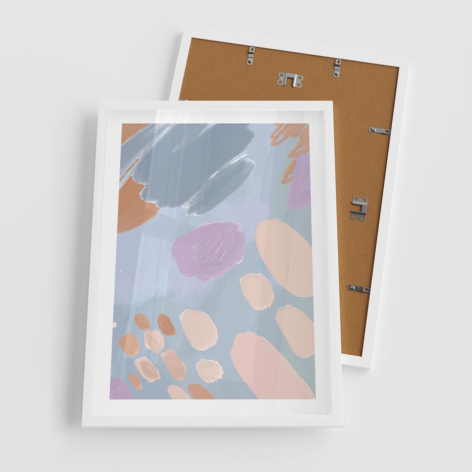 Plakat w ramie 50x70 - Migocące Pastelowe Spektrum - abstrakcyjne akwarelowe plamy, pastele - rama biała