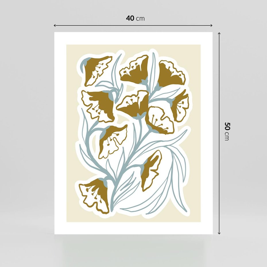 Plakat bez ramy 40x50 - Wibracje Widzenia - abstrakcyjne beżowe kwiaty, elegancka kompozycja