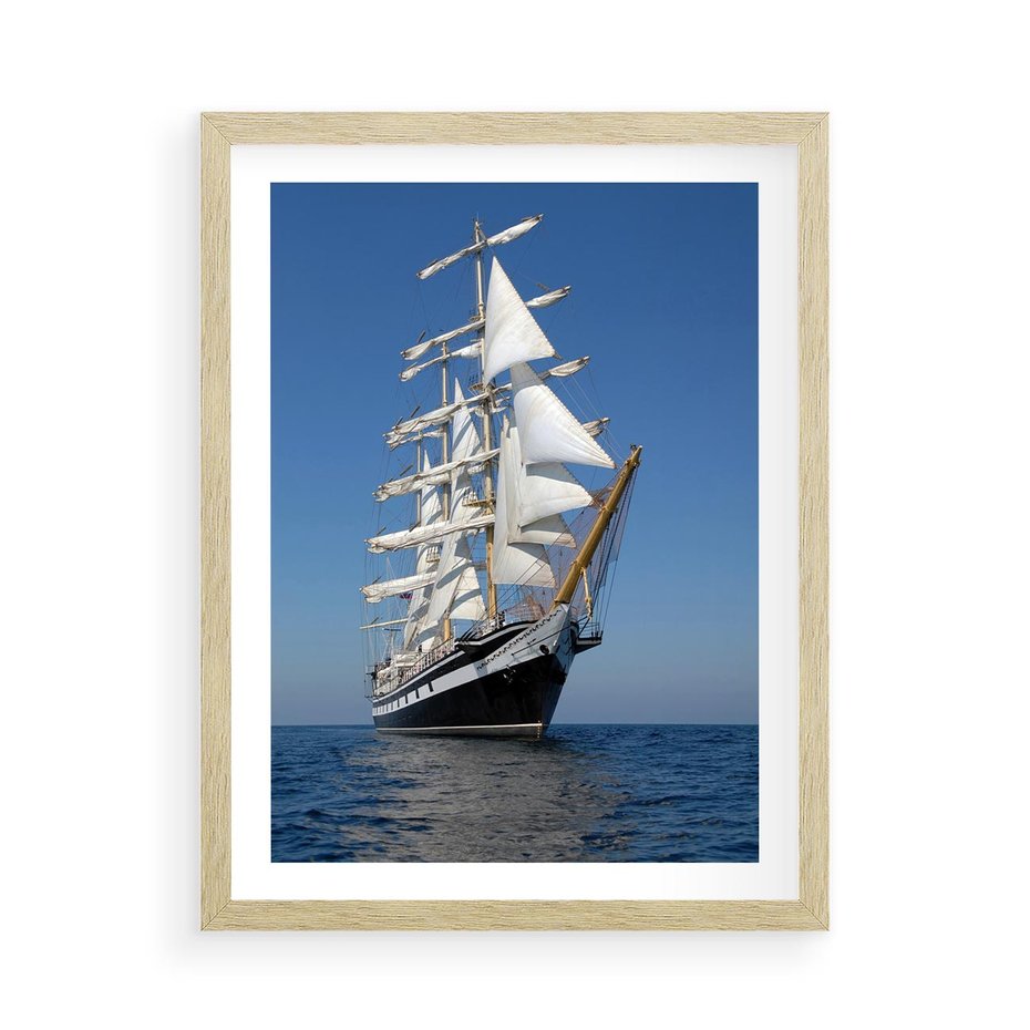 Plakat w ramie 50x70 - Podróż na Żaglowcu Przygody - żaglowiec, podróż - rama drewno