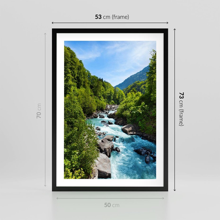 Plakat w ramie 50x70 - Górski strumyk - strumyk, góry - rama czarna