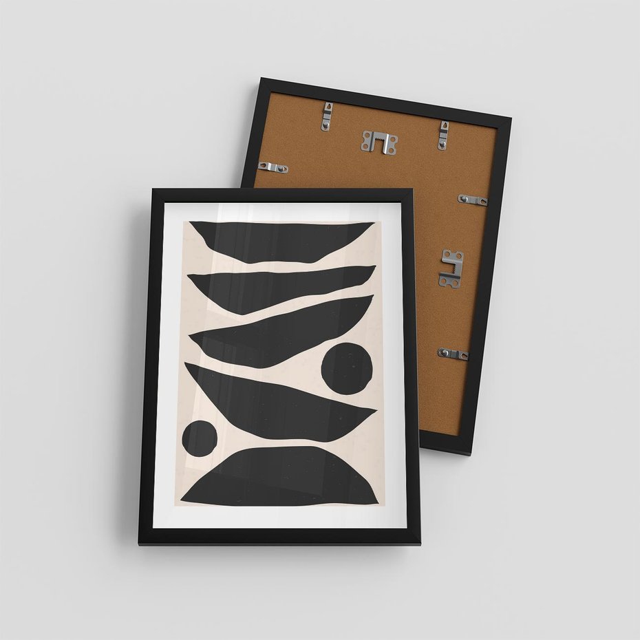 Plakat w ramie 30x40 - Modernistyczna Abstrakcja w Czerni i Bieli - abstrakcja, czarno biała grafika - rama czarna