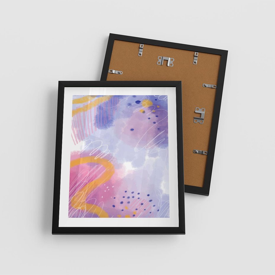 Plakat w ramie 40x50 - Migotliwe Wnętrza Kształtów - abstrakcyjny plakat, pastelowe kolory - rama czarna