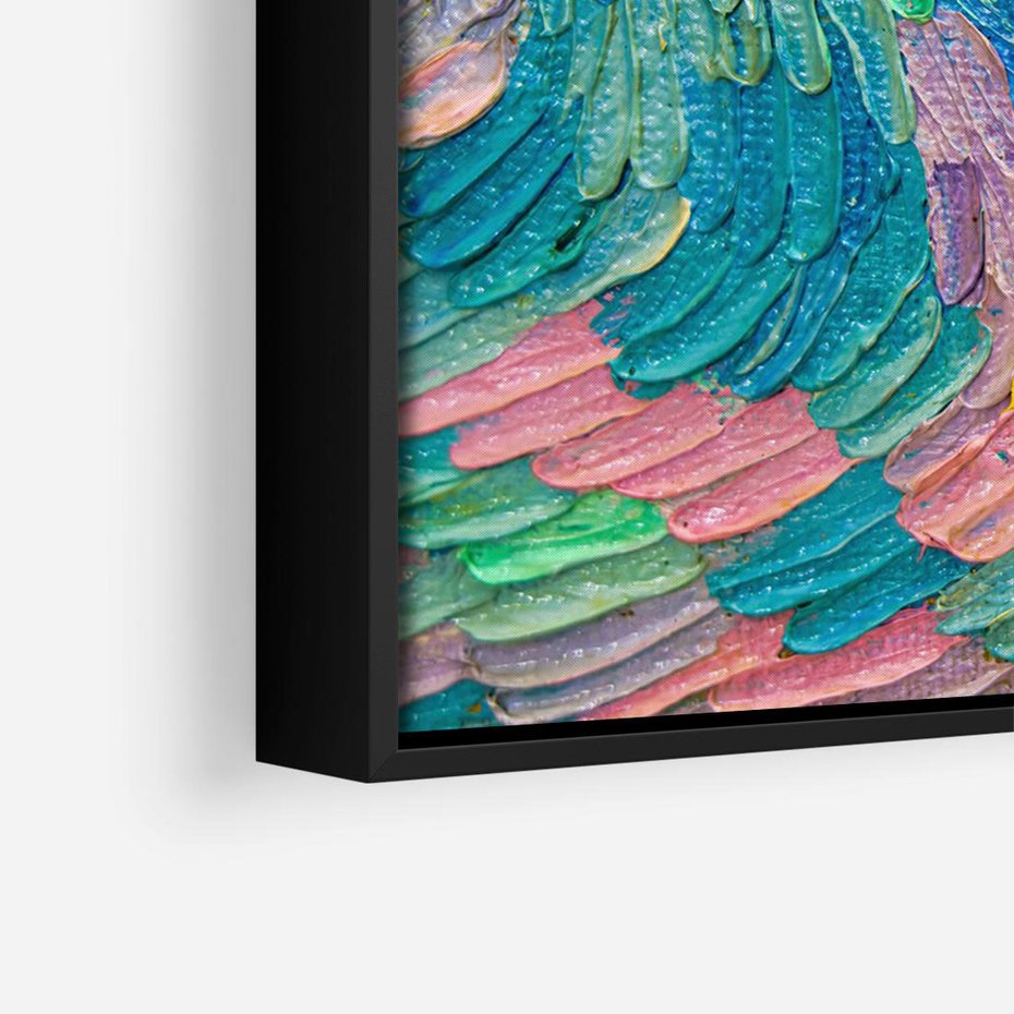 Obraz w ramie 70x50 - Egzotyczne Pióra - abstrakcyjne dzieło, farby olejne - rama czarna
