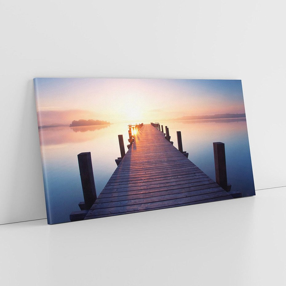 Obraz na płótnie 120x60 - Zachód słońca nad molo: Magia morza - molo, zachód słońca