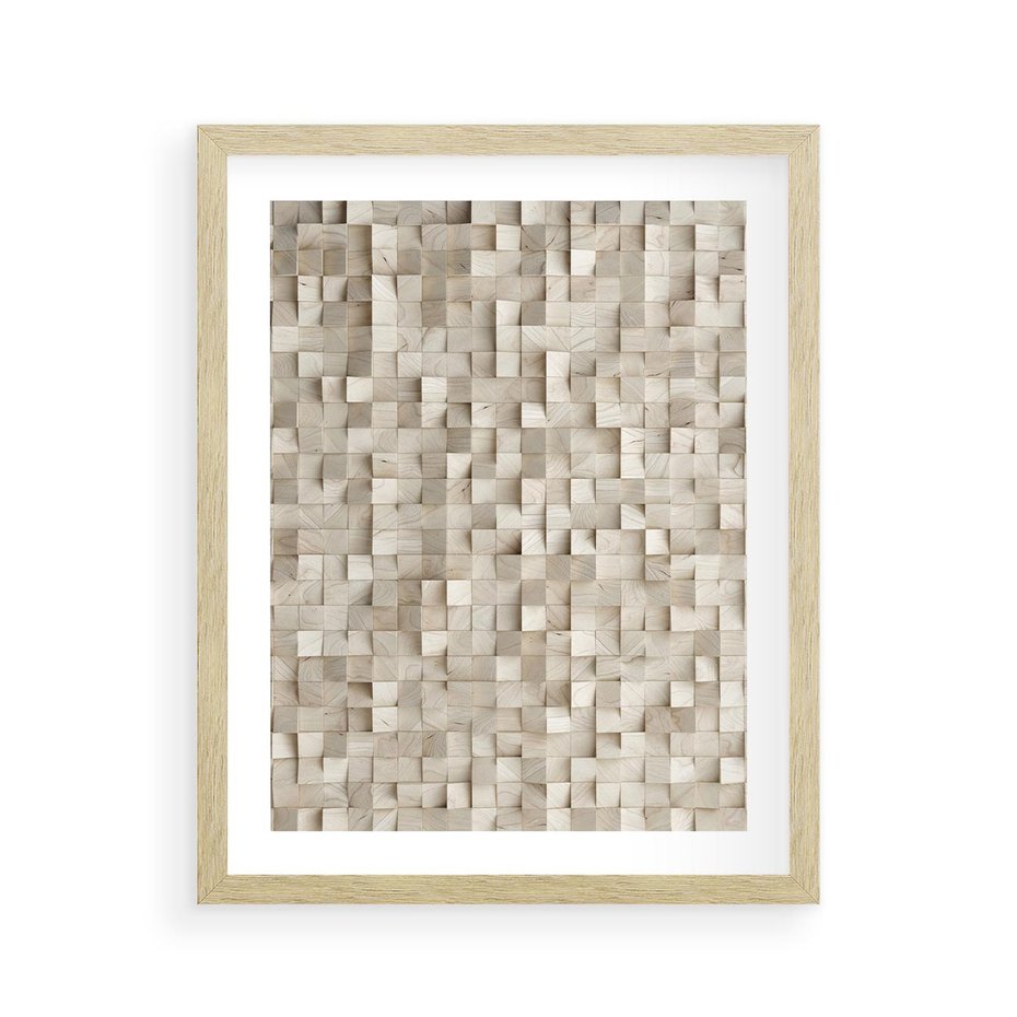 Plakat w ramie 40x50 - Geometryczne 3D: Abstrakcyjna Harmonia - geometryczne, 3D - rama drewno
