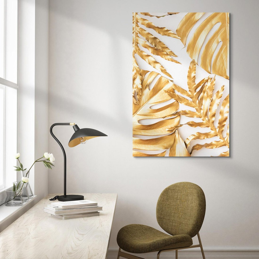 Obraz na płótnie 80x120 - Monstera Złote Liście - monstera, złote