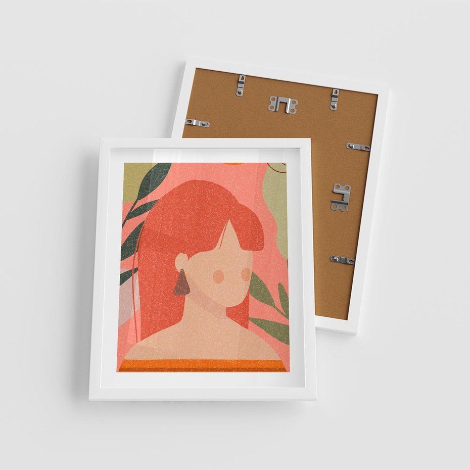 Plakat w ramie 40x50 - Kobieca Refleksja - nowoczesny plakat, styl retro - rama biała