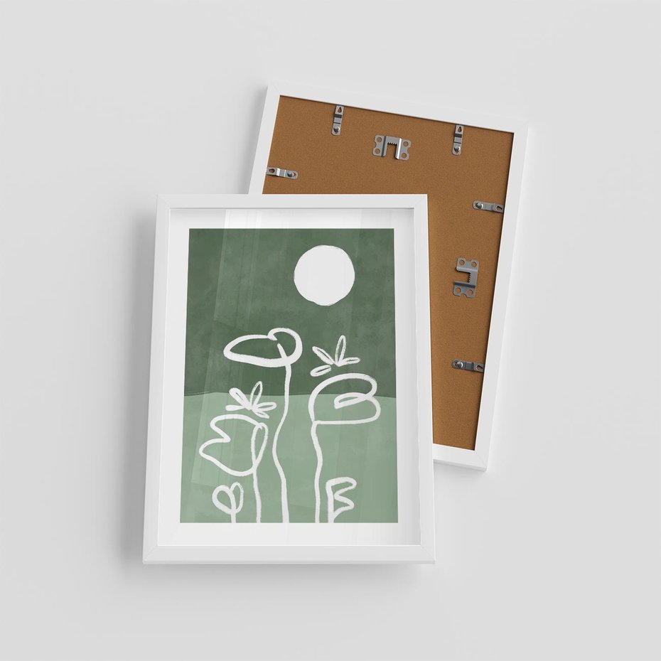 Plakat w ramie 30x40 - Wibracje Naturalnej Równowagi - zielony plakat, roślinne inspiracje - rama biała