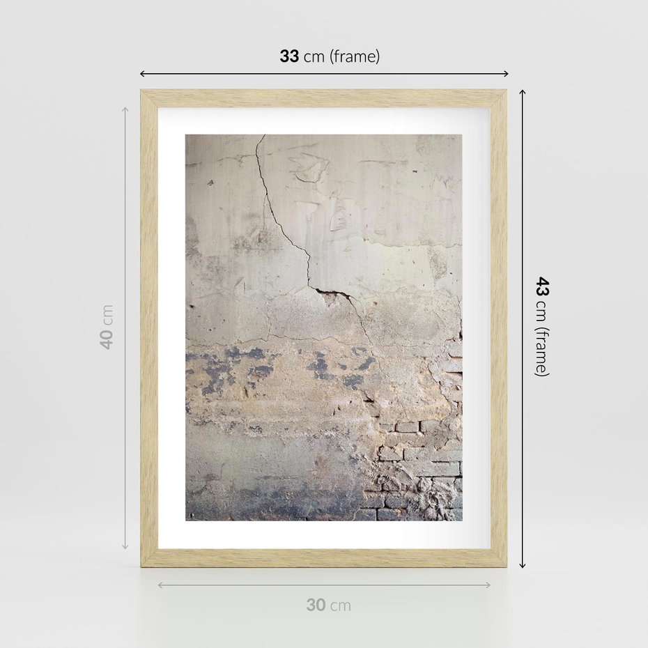 Plakat w ramie 30x40 - Surowość ściany z betonu - ściana, beton - rama drewno