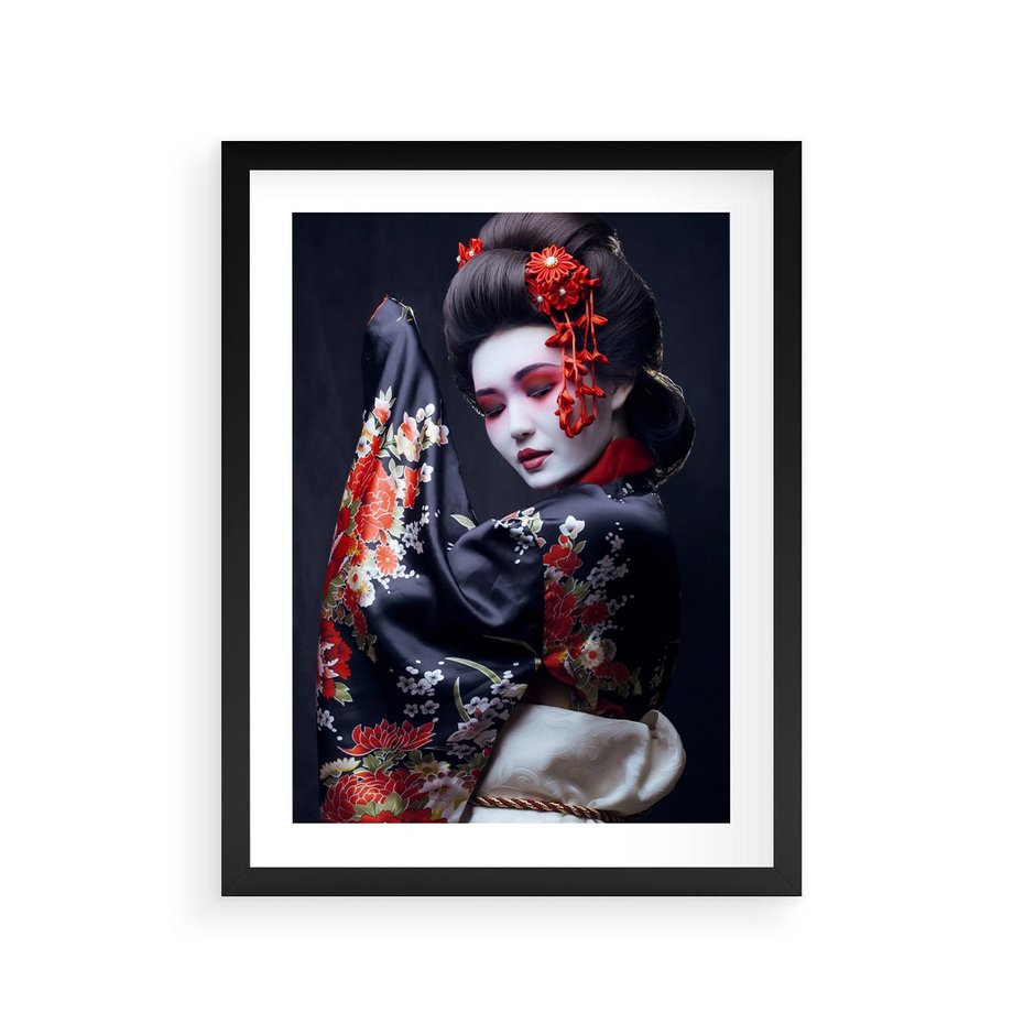 Plakat w ramie 30x40 - Elegancka japońska gejsza - japońska, gejsza - rama czarna